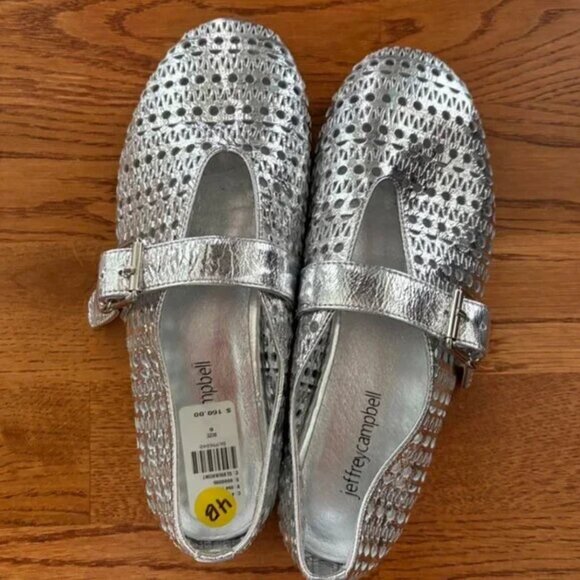 Jeffrey Campbell Mary Jane Shelly Flats Silver Perforated Leather Buckle 6 - Picture 3 of 4